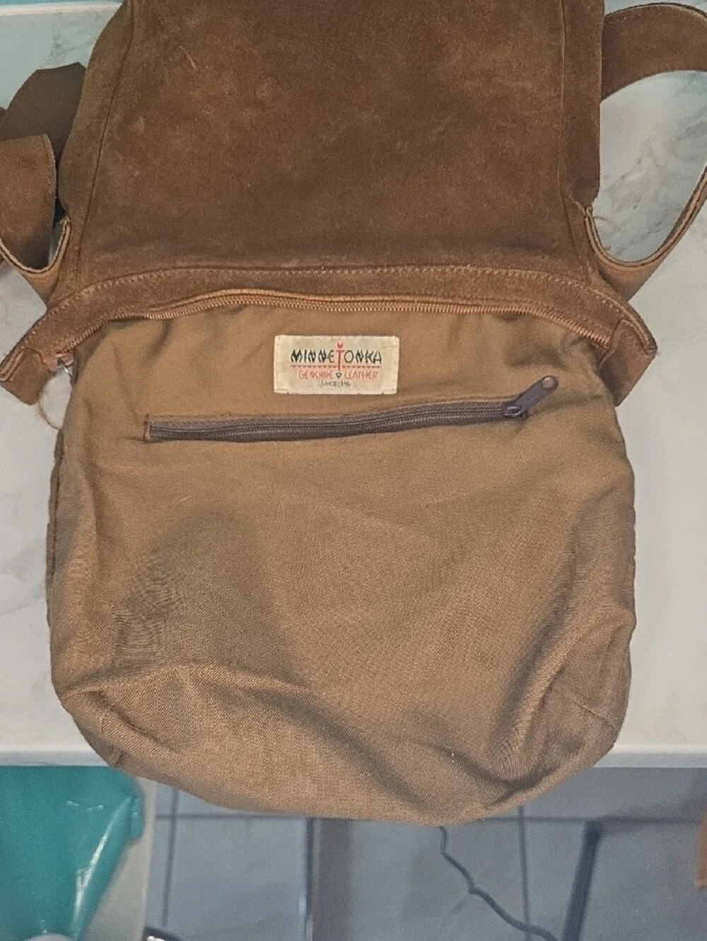Minnetonka Fringed Suede Crossbody Bag in Brown